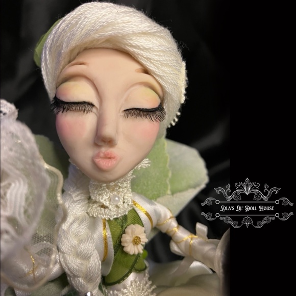 *SOLD* Flower Fairy Doll Puppet OOAK Sculpted Green Forest White Angel Sprite - Picture 9 of 15
